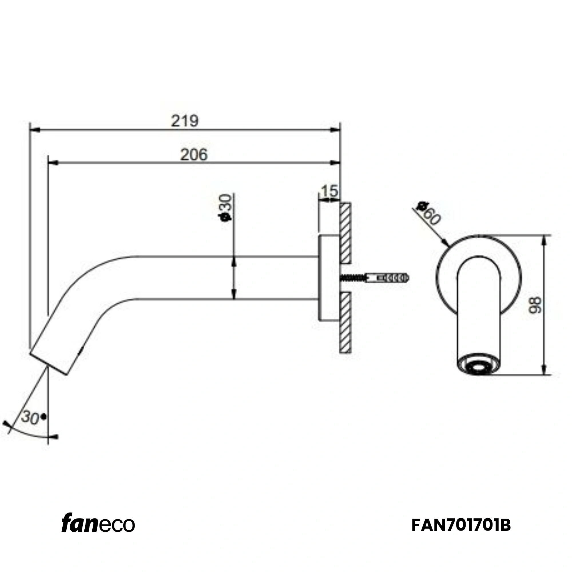 Faneco batteridriven beröringsfri handfatblandare - Bild 4